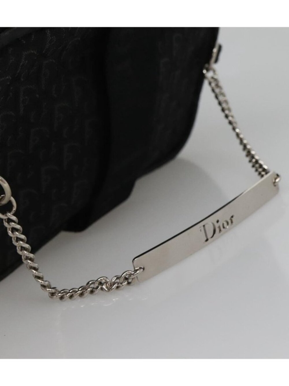 Christian Dior Trotter Canvas Vanity Chain Pouch Black Silver - Picture 5 of 16